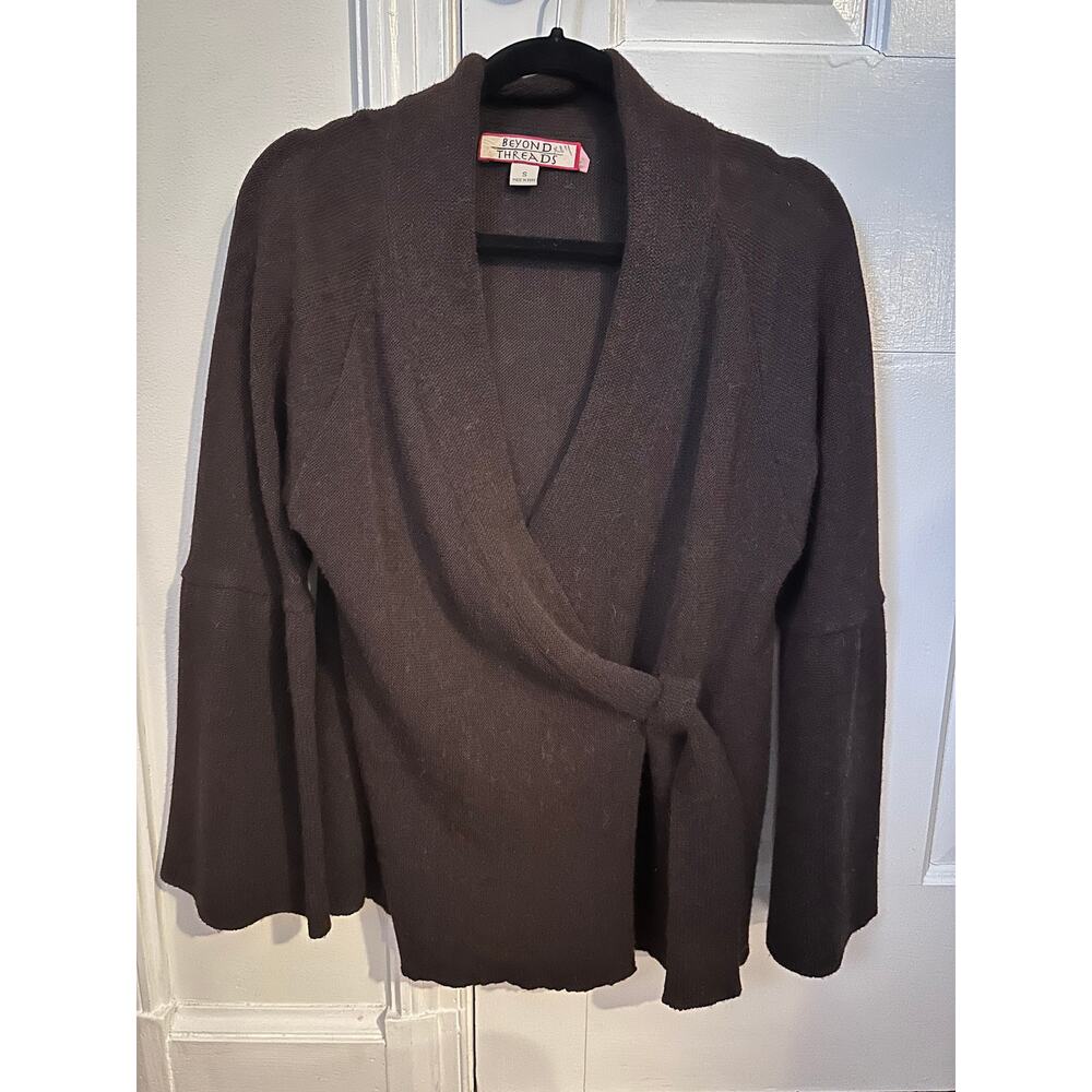 Beyond Threads Chocolate Brown Alpaca Wool Wrap Sweater, S